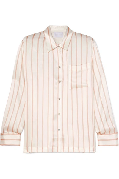 Shop Asceno Striped Silk-satin Pajama Shirt In White