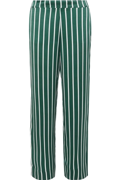 Shop Asceno Striped Silk-satin Pajama Pants In Forest Green