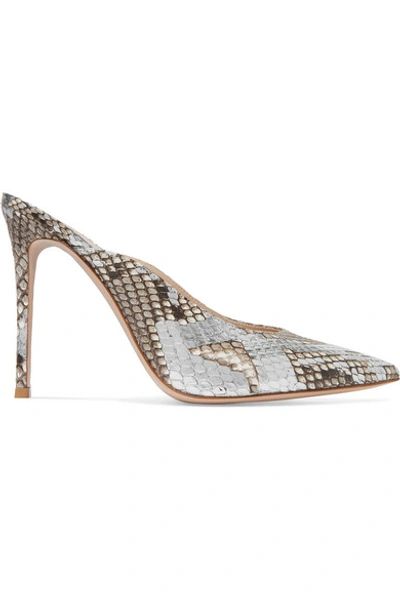 Shop Gianvito Rossi 105 Metallic Python Mules In Silver