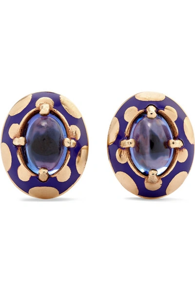 Shop Alice Cicolini Candy 14-karat Gold And Enamel Tanzanite Earrings