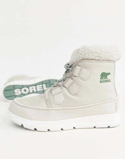 Shop Sorel Explorer Carnival Waterproof Nylon Boots With Microfleece Lining-white