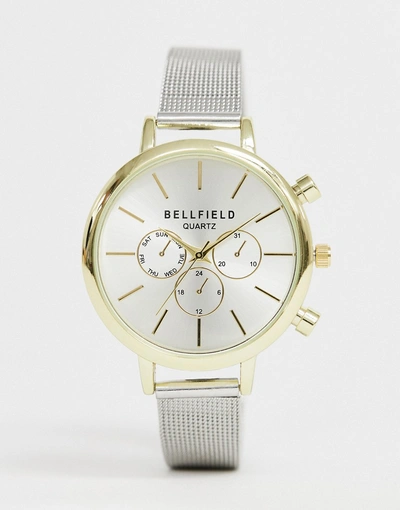 Shop Bellfield Ladies Silver Mesh Chronograph Watch With Gold Case Watch