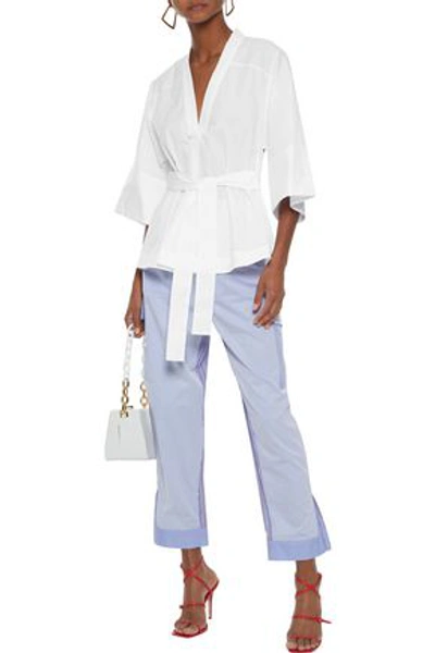 Shop Tome Woman Belted Cotton-poplin Tunic White