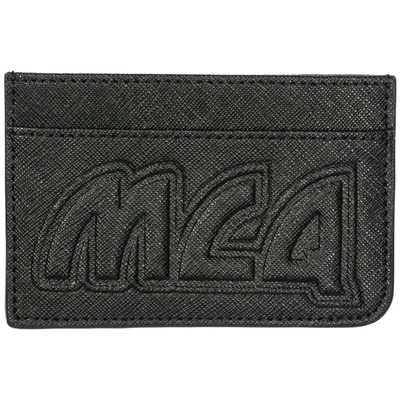 Shop Mcq By Alexander Mcqueen Men's Genuine Leather Credit Card Case Holder Wallet Metal Logo In Black