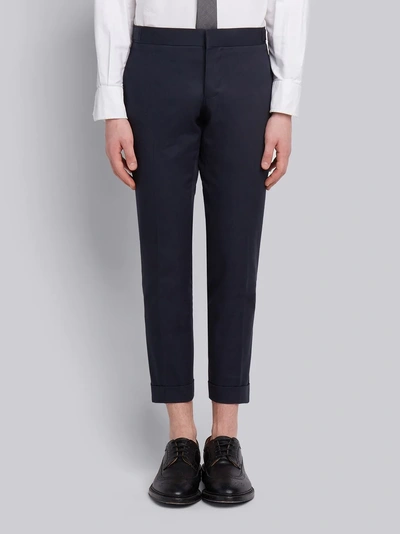 Shop Thom Browne Unconstructed Low Rise Trouser In Cotton Twill In Blue