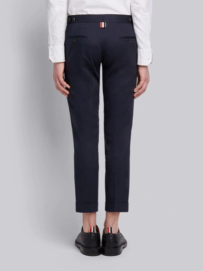 Shop Thom Browne Unconstructed Low Rise Trouser In Cotton Twill In Blue