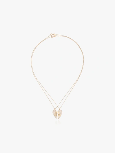 Shop Established 18k Yellow Gold Two-piece Heart Diamond Necklace In Metallic