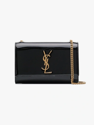 Shop Saint Laurent Black Kate Patent Leather Shoulder Bag