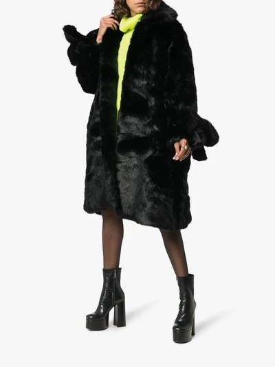 Shop Shushu-tong Shushu/tong Knee Length Exaggerated Cuff Faux Fur Coat In Black