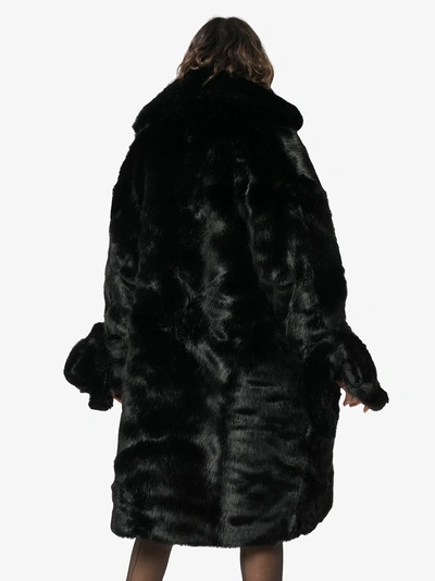 Shop Shushu-tong Shushu/tong Knee Length Exaggerated Cuff Faux Fur Coat In Black