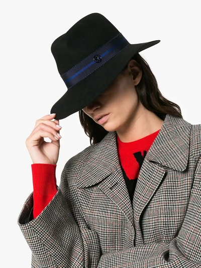 Shop Maison Michel Ribbon Detail Wool Fedora Hat In Black