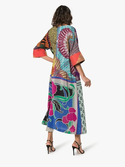 Shop Rianna + Nina Multi-print And Patchwork Silk Kaftan In Blue