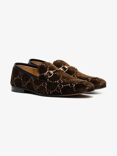 Shop Gucci Brown Gg Jordan Velvet Loafers
