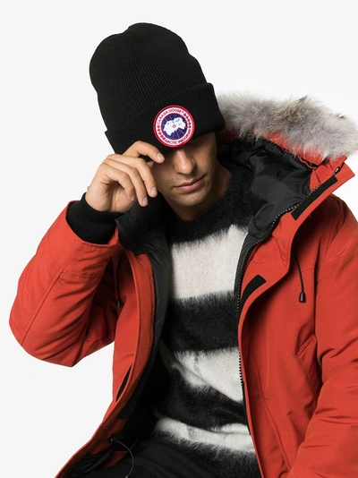 Canada Goose Arctic Disc Ribbed-knit Beanie In Black