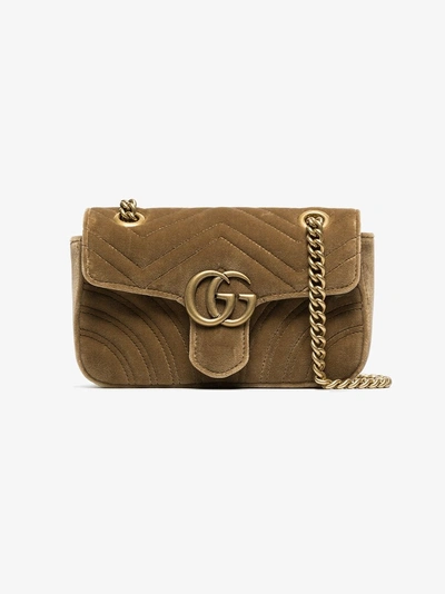 Shop Gucci Velvet Mini Marmont Quilted Bag In Brown