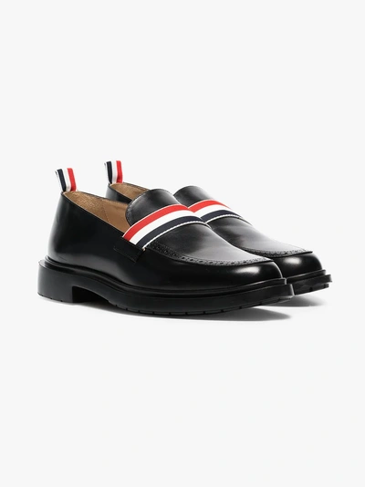 Shop Thom Browne Black Web Strap Leather Loafers