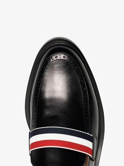 Shop Thom Browne Black Web Strap Leather Loafers