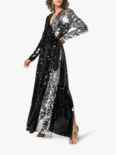 Shop We Are Leone Contrast Sequin Wrap Dress In Black