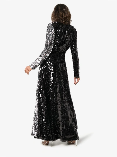 Shop We Are Leone Contrast Sequin Wrap Dress In Black