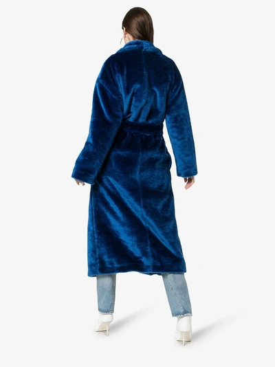 Shop Navro Royal Blue Belted Faux Fur Coat