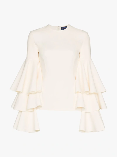 Shop Solace London Ruba Tiered Sleeve Blouse In White
