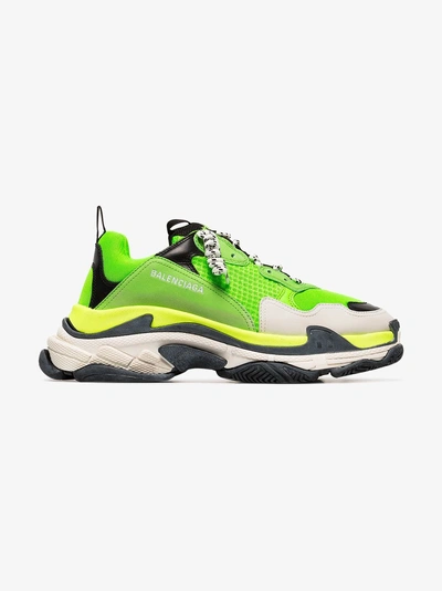Shop Balenciaga Fluorescent Green Triple S Sneakers