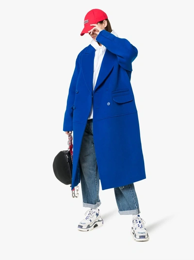 Shop Ader Error Double-breasted Coat In Blue