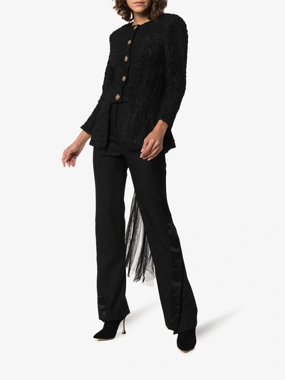 Shop Tiger In The Rain Umbearbeitete Chanel Tweed-jacke In Black