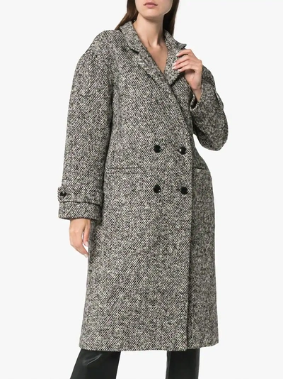 Shop Adaptation Double Breasted Tweed Wool Coat In Black