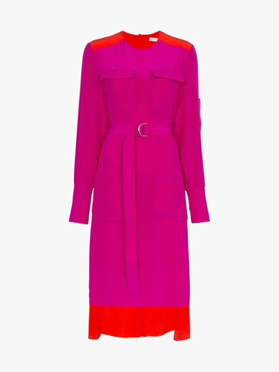 Shop Chloé Two Tone D Ring Silk Dress In 9m0 Red Pink