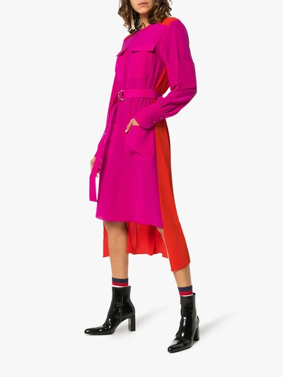 Shop Chloé Two Tone D Ring Silk Dress In 9m0 Red Pink