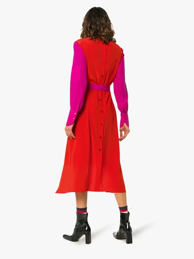 Shop Chloé Two Tone D Ring Silk Dress In 9m0 Red Pink
