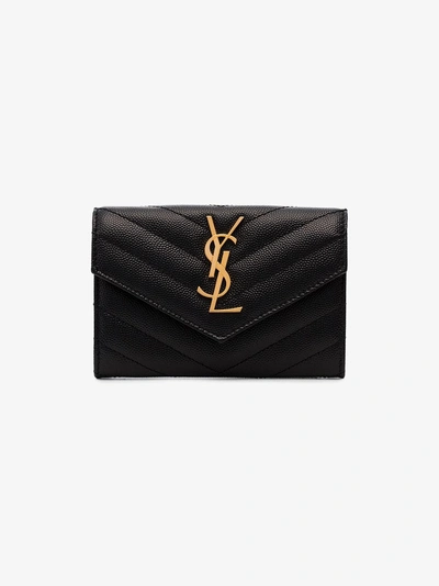 Shop Saint Laurent Black Monogram Quilted Leather Wallet