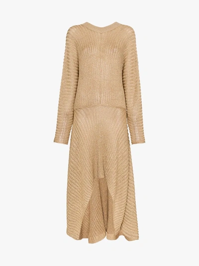 Shop Chloé Knitted Asymmetric Maxi Dress In Gold