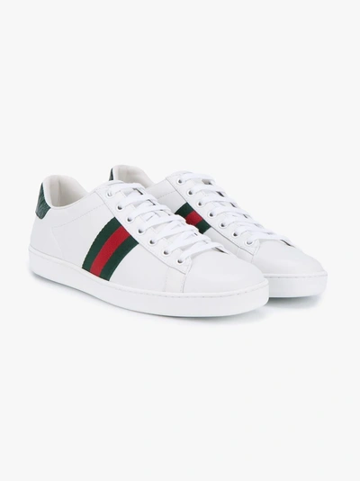 Shop Gucci New Ace Leather Sneakers - Women's - Nylon/rubber/leather/crocodile Leather In White