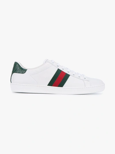 Shop Gucci New Ace Leather Sneakers - Women's - Nylon/rubber/leather/crocodile Leather In White