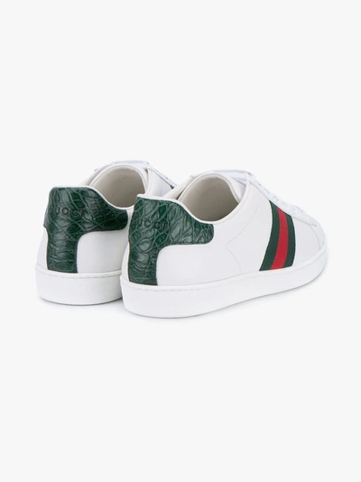 Shop Gucci New Ace Leather Sneakers - Women's - Nylon/rubber/leather/crocodile Leather In White