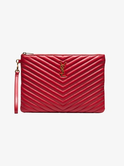 Shop Saint Laurent Red Monogram Medium Pouch With Handle In 6515 - Red
