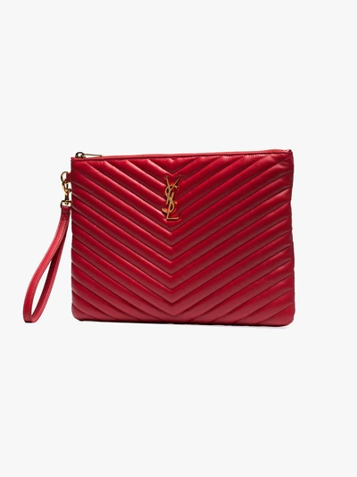 Shop Saint Laurent Red Monogram Medium Pouch With Handle In 6515 - Red