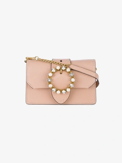 Shop Miu Miu Mini Pink Leather Crystal Buckle Miu Lady Bag