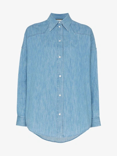 Shop Gucci Tiger Face Logo Denim Shirt In 4206 Blue