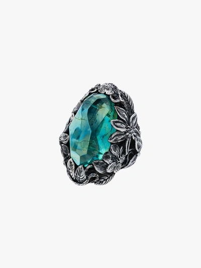 Shop Lyly Erlandsson Blue Winter Ring In Silver/blue