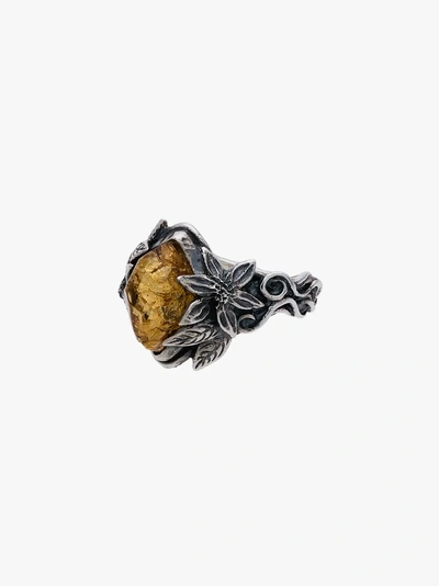 Shop Lyly Erlandsson Aria Leaf Ring In Silver/yellow