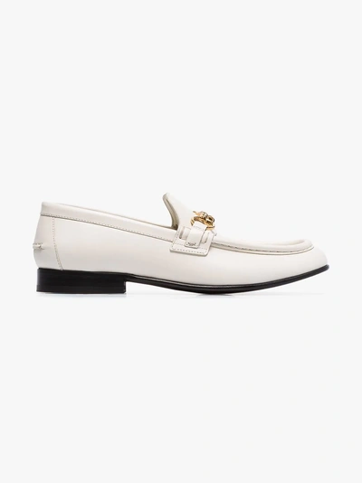 Shop Burberry Cream Solway Leather Loafers In 1009 White