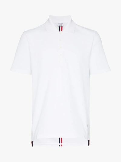 Shop Thom Browne Tricolour Back Stripe Cotton Polo Shirt In 100 White