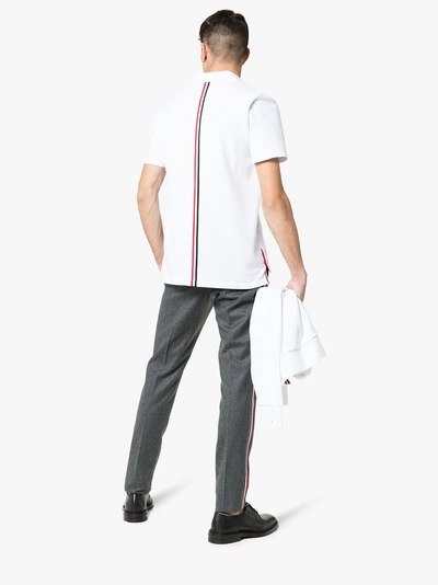 Shop Thom Browne Tricolour Back Stripe Cotton Polo Shirt In 100 White