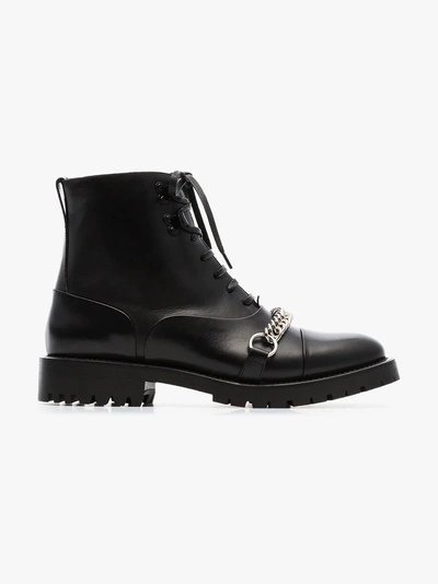 Burberry Barke Chain-trimmed Leather Ankle Boots In Black | ModeSens