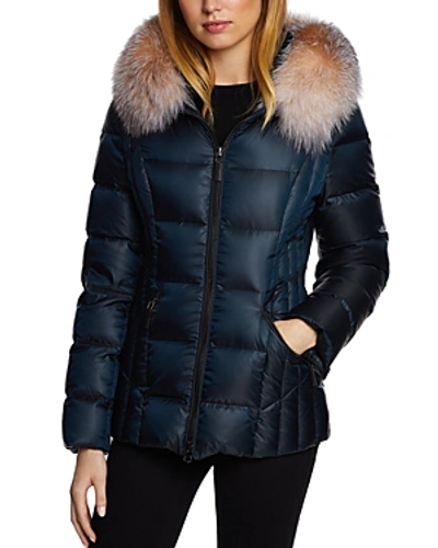 Shop Dawn Levy Nikki Saga Fur Trim Short Down Coat In Sapphire