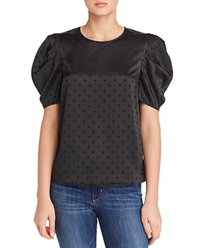 Shop Lucy Paris Coco Puff-sleeve Polka Dot Top In Black