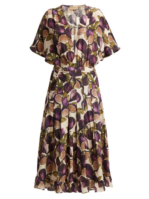 Adriana Degreas SilkCrepe FigPrint Midi Dress In Purple Print ModeSens